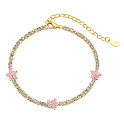 [Clover Jewelrys]Sparkling Flower Shape Tennis Bracelet