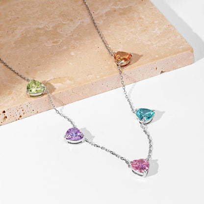 [Clover Jewelrys]Sparkling Colorful Heart Cut Necklace