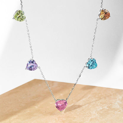 [Clover Jewelrys]Sparkling Colorful Heart Cut Necklace