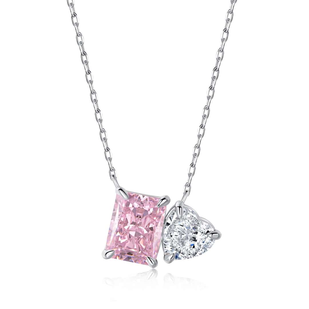 [Clover Jewelrys]Dazzling Square & Heart Shape Necklace