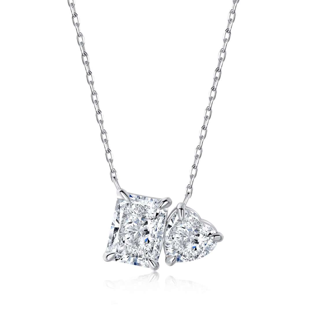 [Clover Jewelrys]Dazzling Square & Heart Shape Necklace