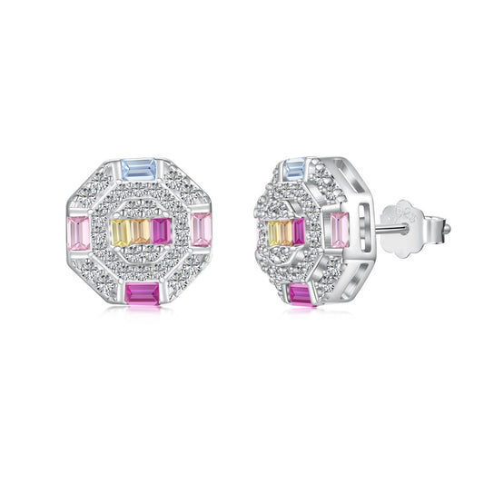 [Clover Jewelrys]Ornate Colorful Octagon Shape Daily Earrings