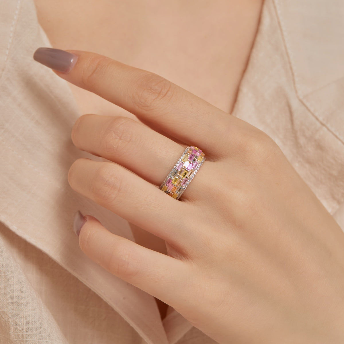 [Clover Jewelrys]Radiant Colorful Radiant Cut Daily Ring