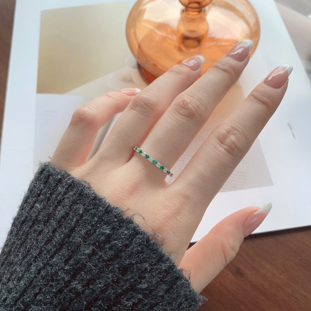 [Clover Jewelrys]Exquisite Colorful Round Cut Tennis Ring