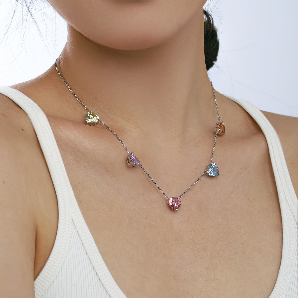 [Clover Jewelrys]Sparkling Colorful Heart Cut Necklace