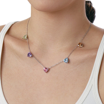 [Clover Jewelrys]Sparkling Colorful Heart Cut Necklace