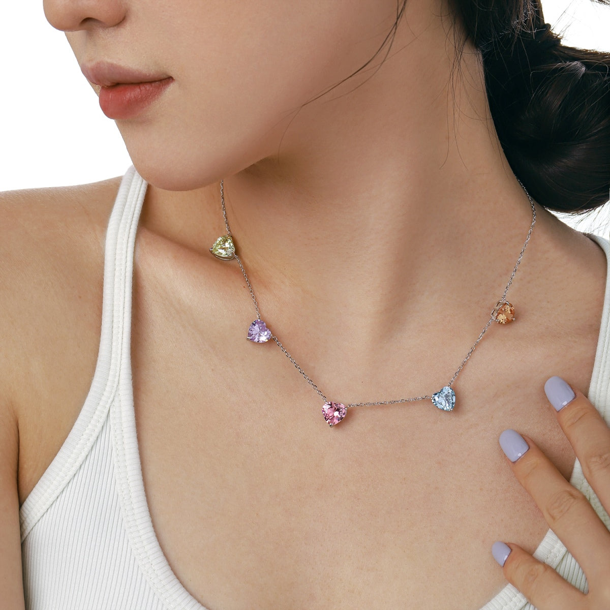 [Clover Jewelrys]Sparkling Colorful Heart Cut Necklace