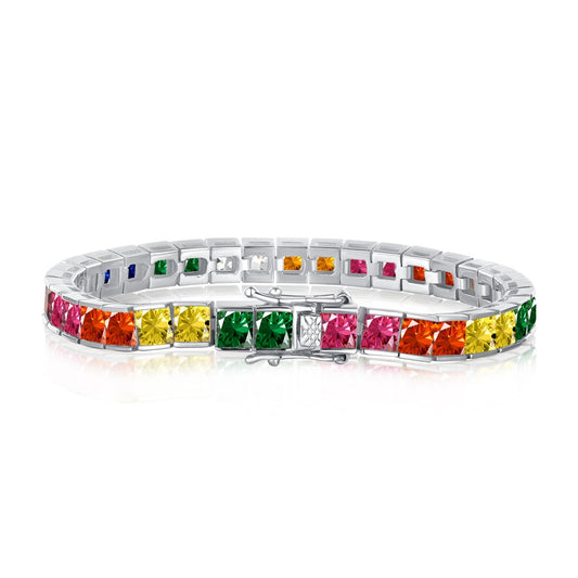 [Clover Jewelrys]Radiant Colorful Princess Cut Tennis Bracelet