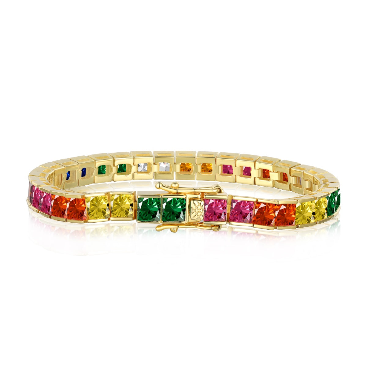 [Clover Jewelrys]Radiant Colorful Princess Cut Tennis Bracelet