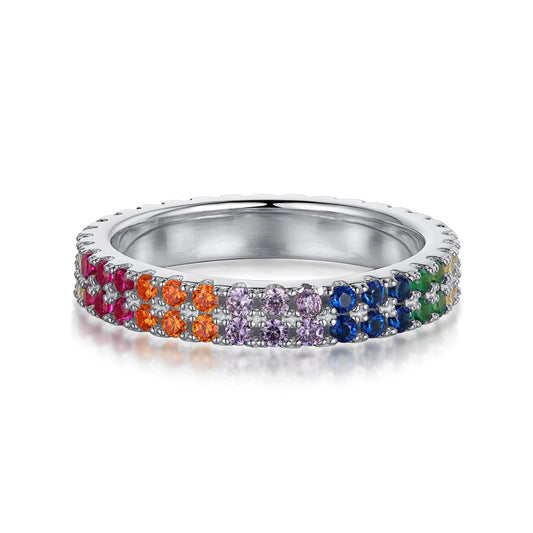 [Clover Jewelrys]Unique Colorful Round Cut Tennis Ring