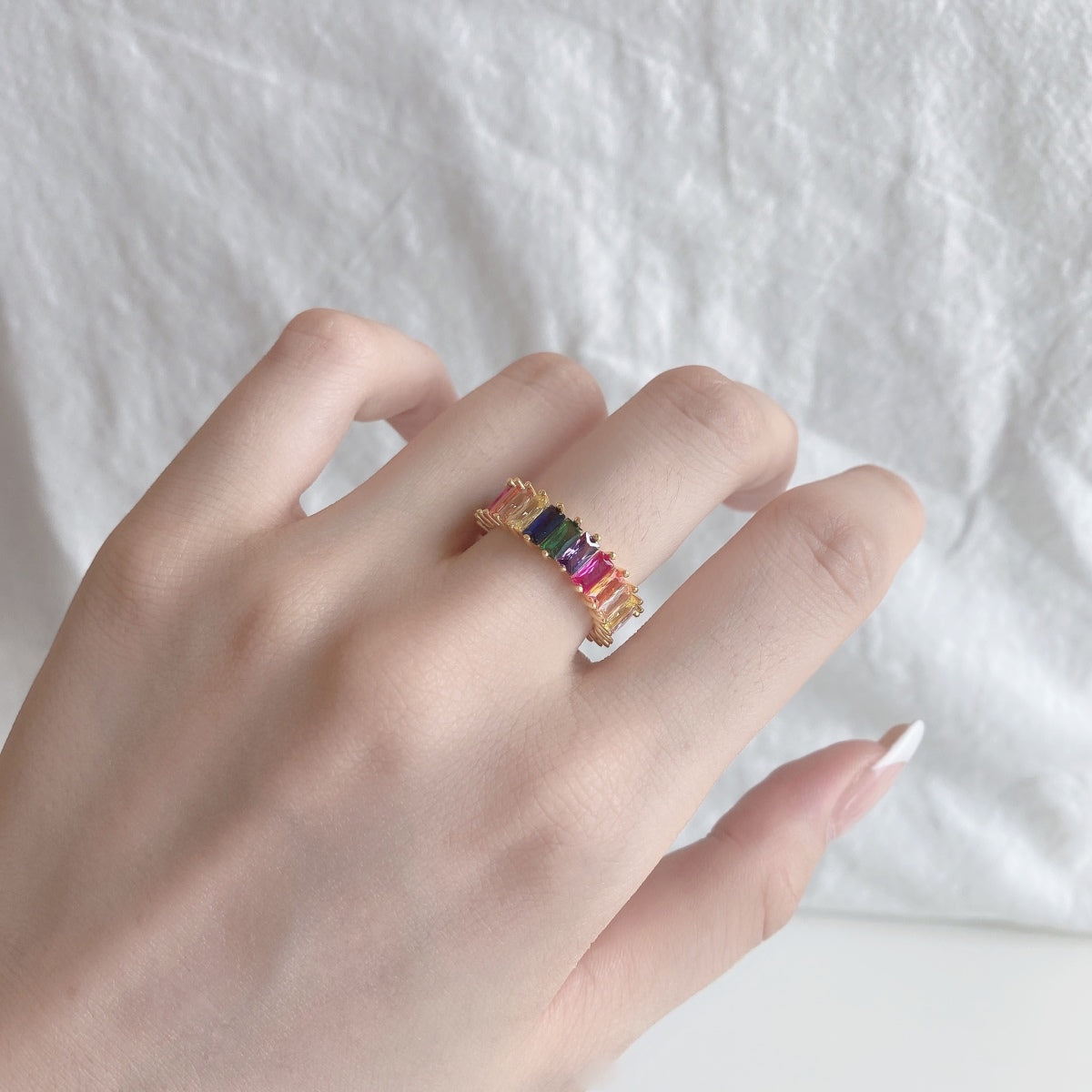 [Clover Jewelrys]Unique Colorful Radiant Cut RIng