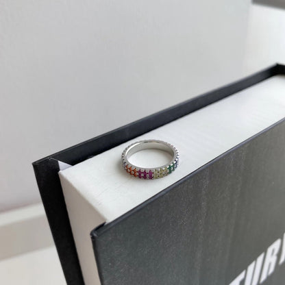 [Clover Jewelrys]Unique Colorful Round Cut Tennis Ring