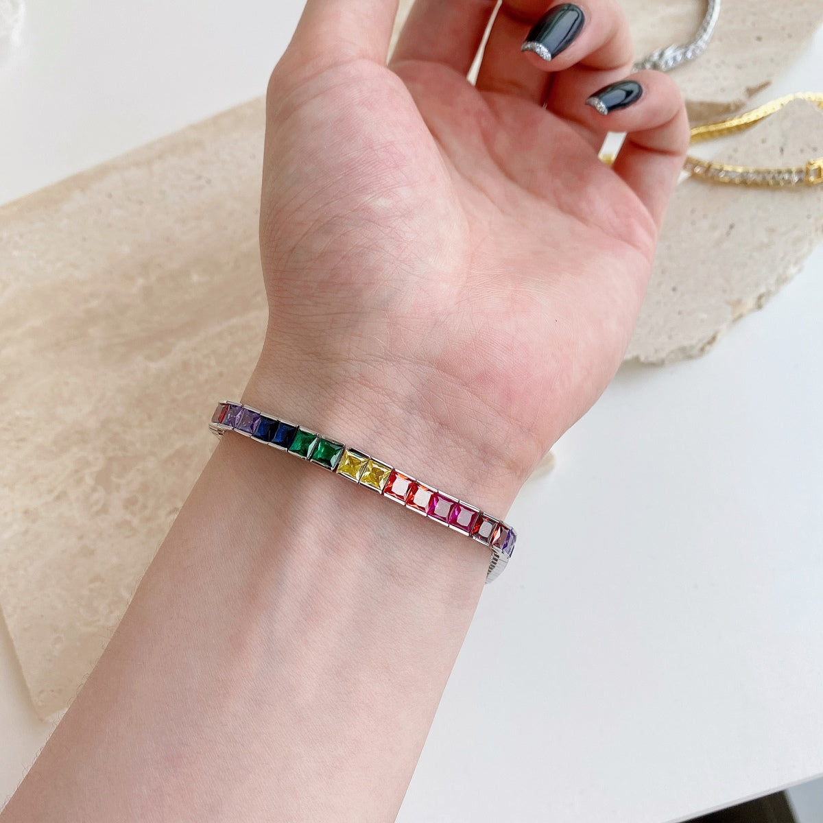 [Clover Jewelrys]Radiant Colorful Princess Cut Tennis Bracelet