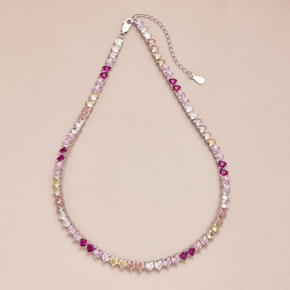 [Clover Jewelrys]Sparkling Colorful Full Heart Tennis Necklace