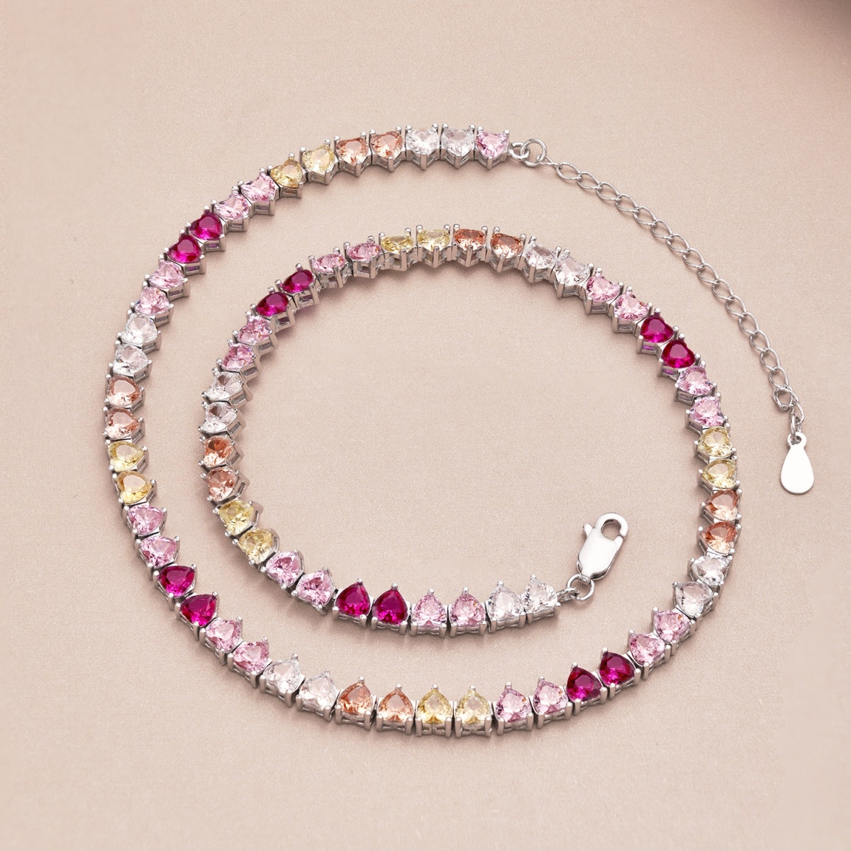 [Clover Jewelrys]Sparkling Colorful Full Heart Tennis Necklace