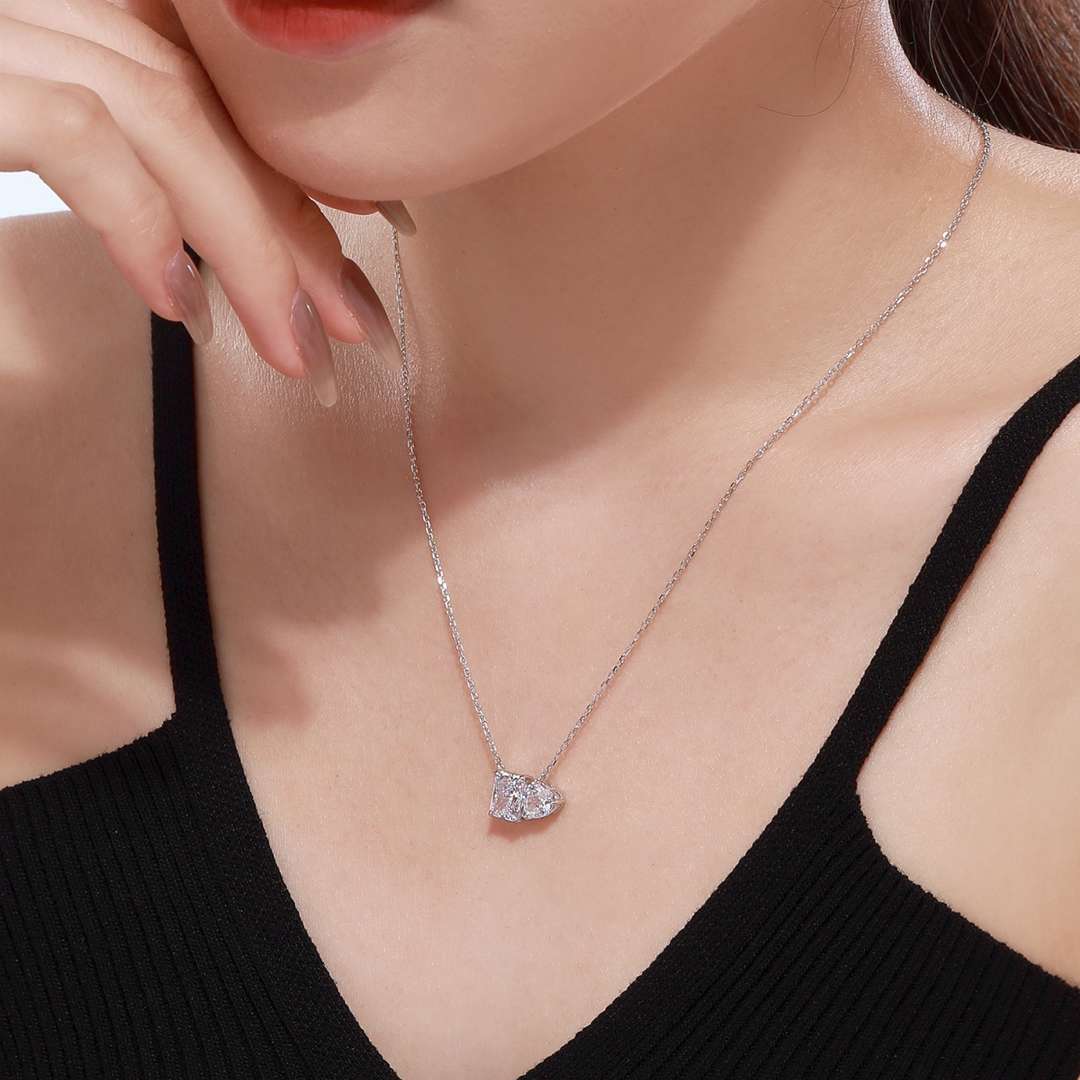 [Clover Jewelrys]Dazzling Square & Heart Shape Necklace