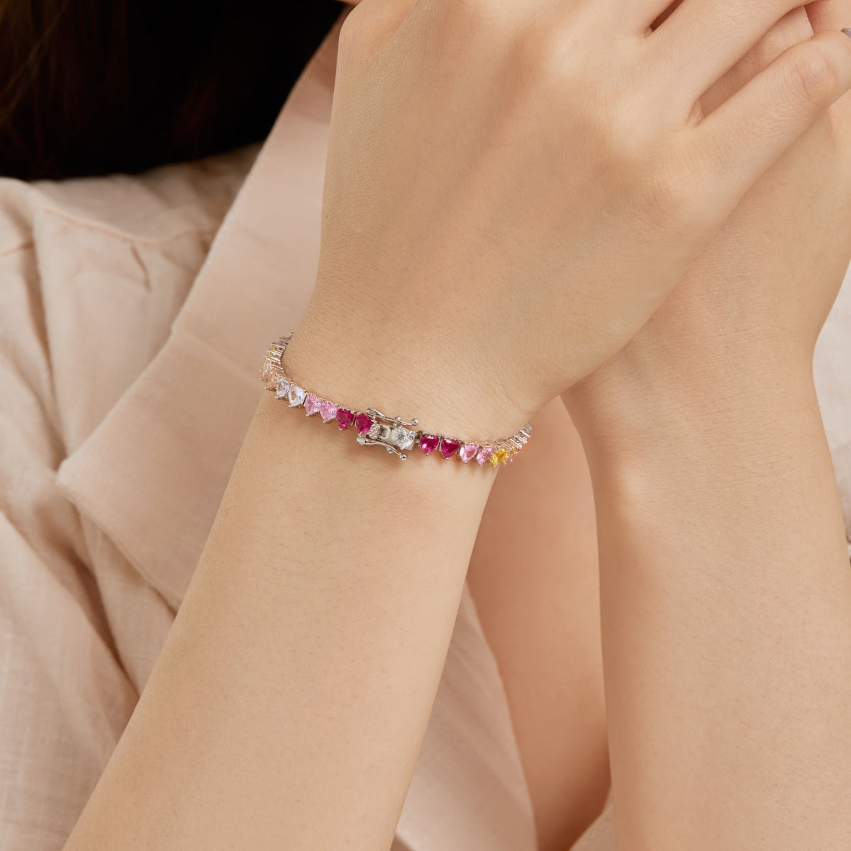 [Clover Jewelrys]Luxurious Colorful Romantic Heart Shape Lover Bracelet