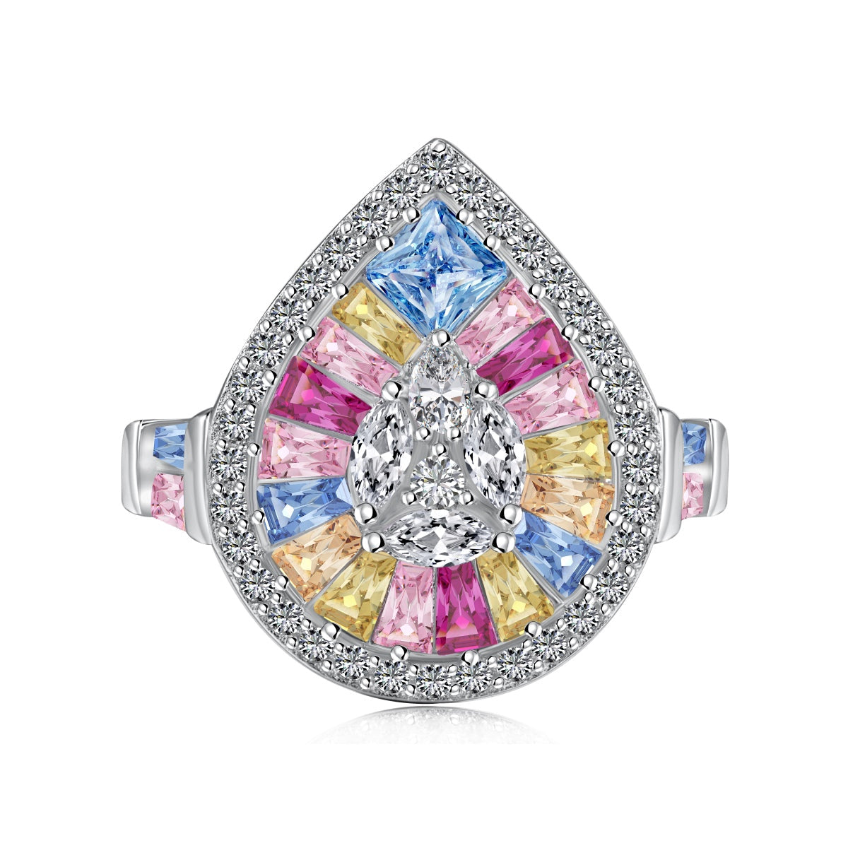 [Clover Jewelrys]Elegant Colorful Water Drop Shape Banquet Ring