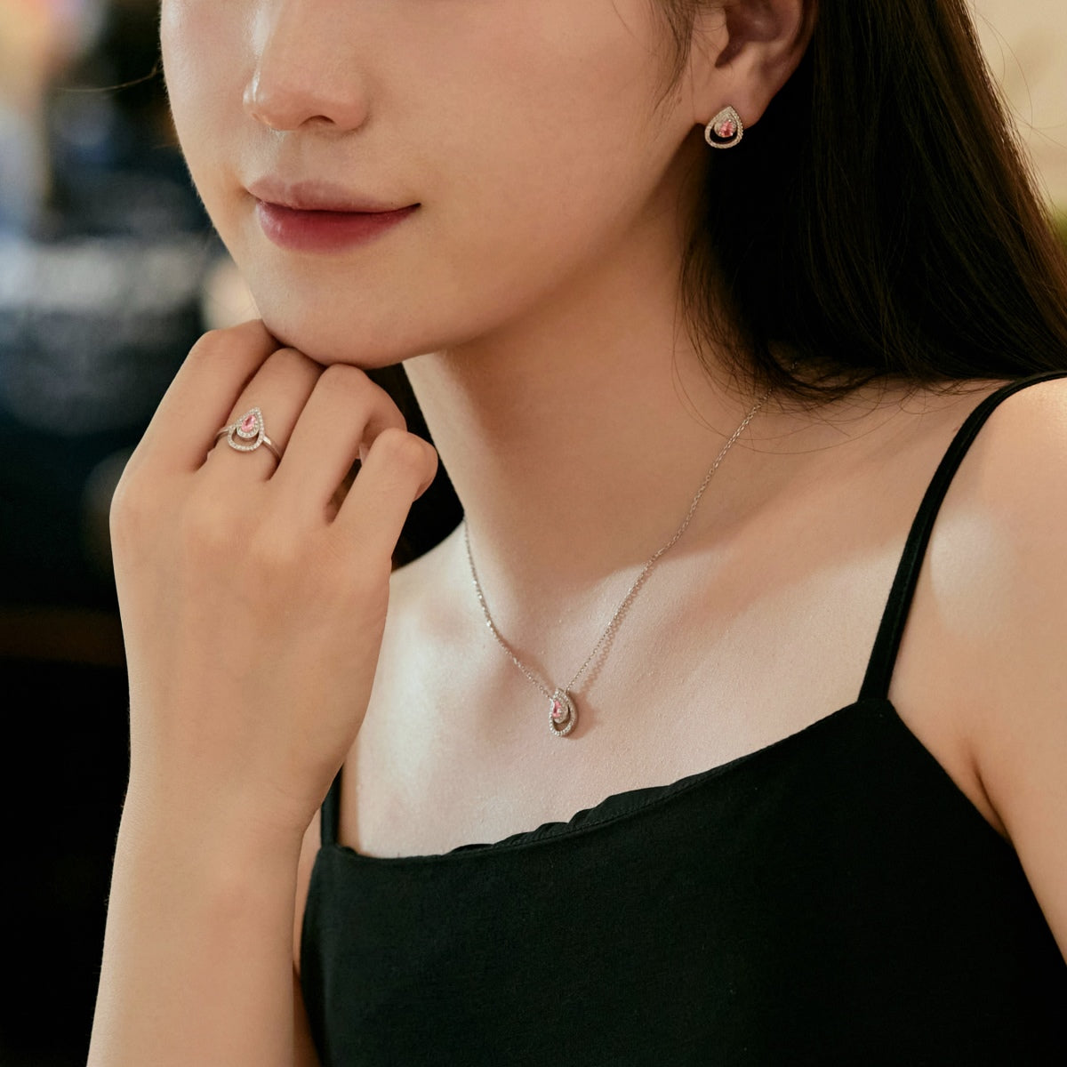 [Clover Jewelrys]Sparkling Pear Cut Necklace