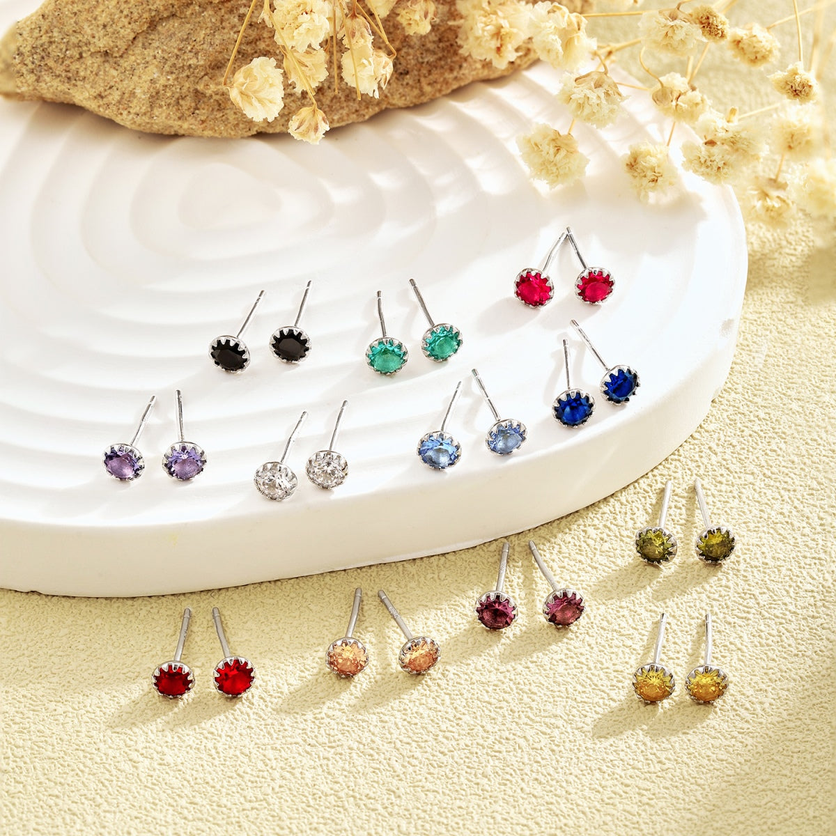 [Clover Jewelrys]Sparkling Colorful Round Shape Earrings