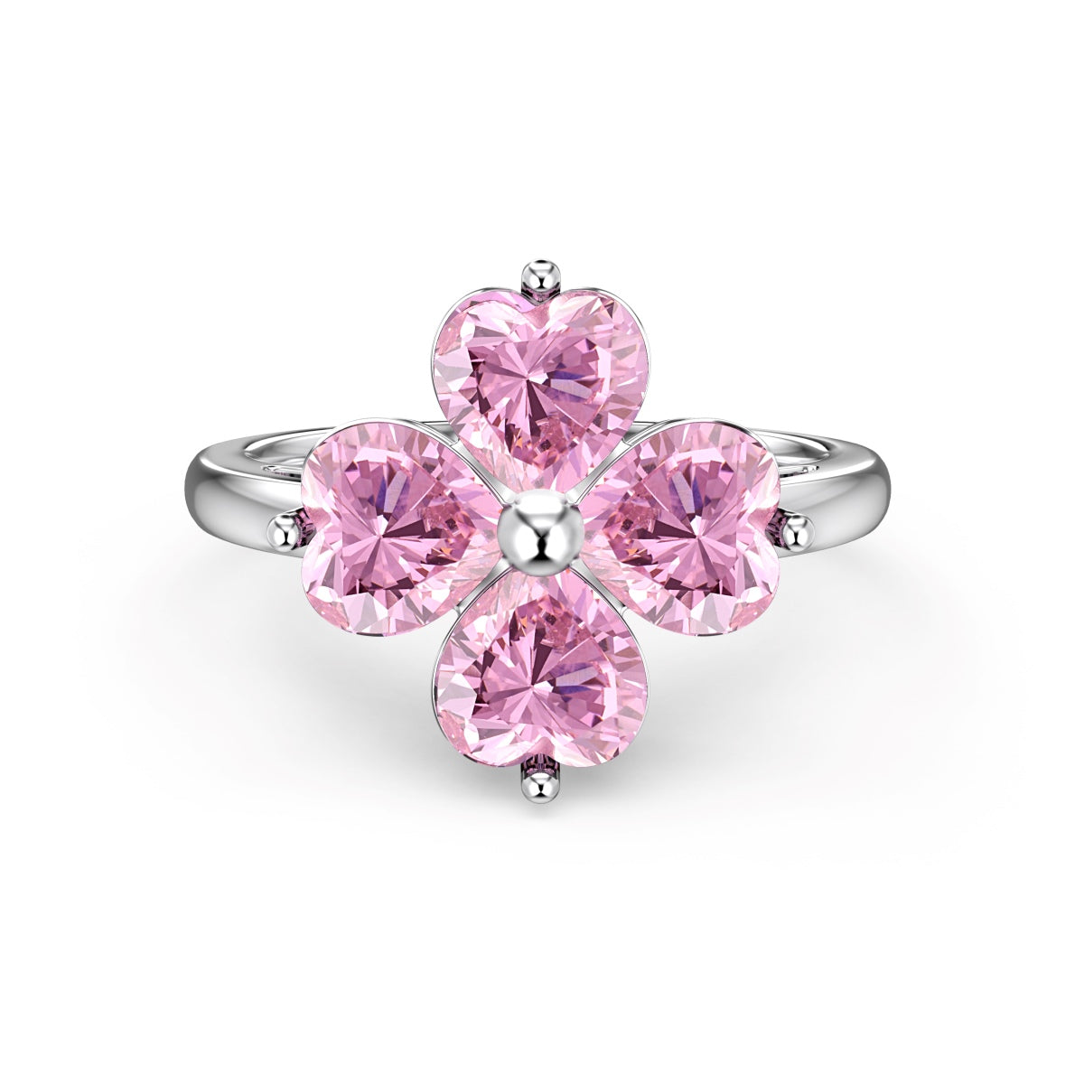 [Clover Jewelrys]Heart-shaped Four-Leaf Clover Ball Ring