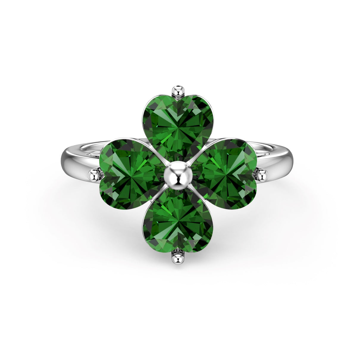 [Clover Jewelrys]Heart-shaped Four-Leaf Clover Ball Ring