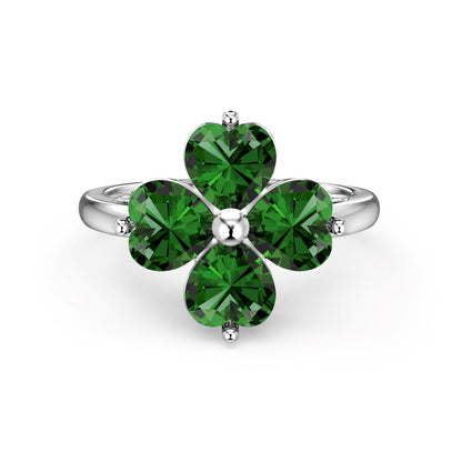 [Clover Jewelrys]Heart-shaped Four-Leaf Clover Ball Ring