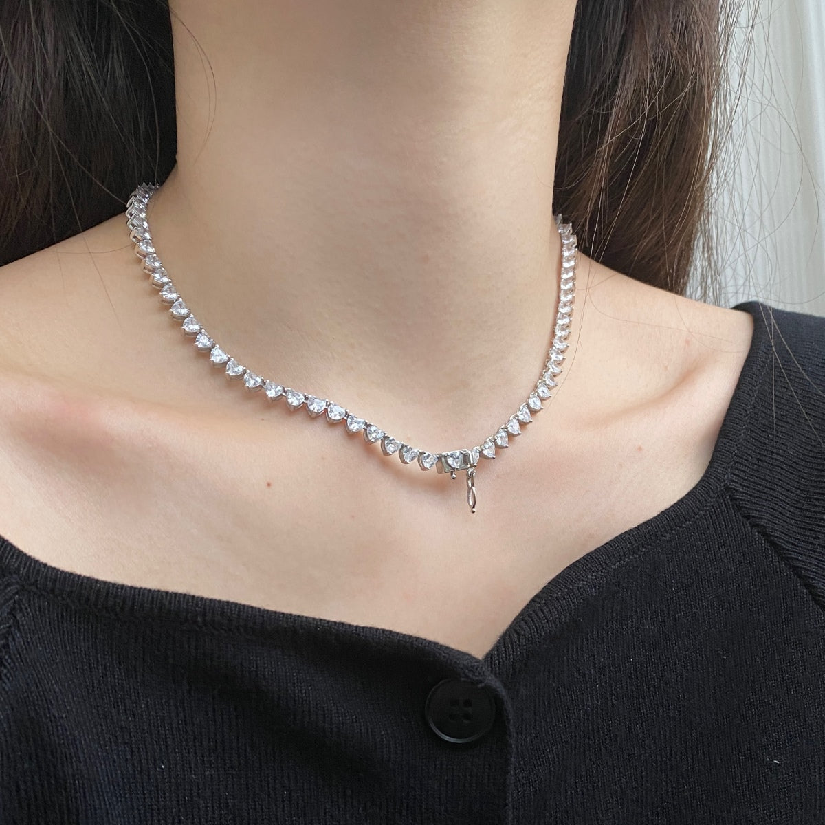 [Clover Jewelrys]Ornate Heart Cut Tennis Necklace