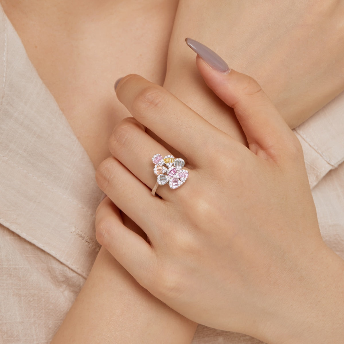 [Clover Jewelrys]Sparkling Colorful Water Drop Shape Daily Ring