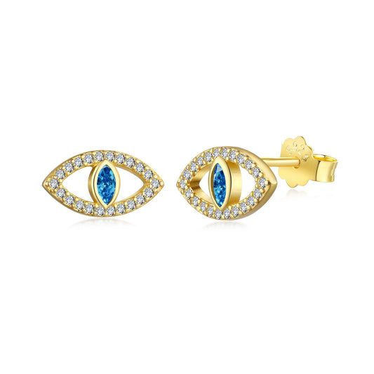 [Clover Jewelrys]Blue Devil Eyes Hollow Stud Earrings