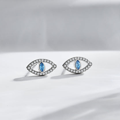 [Clover Jewelrys]Blue Devil Eyes Hollow Stud Earrings