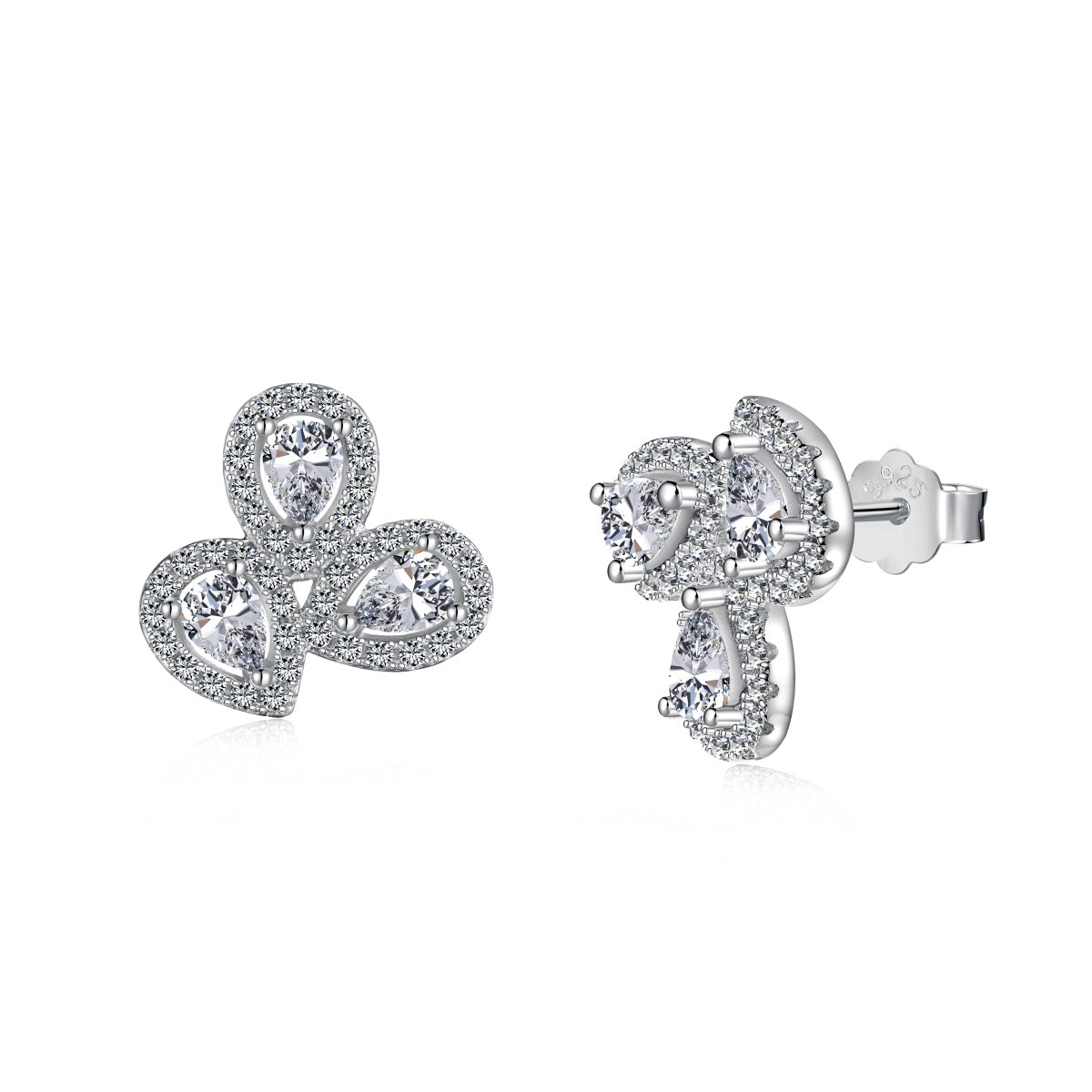 [Clover Jewelrys]Ornate Flower Shape Pear Cut Lover Earrings