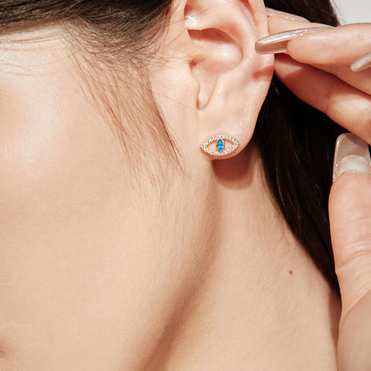 [Clover Jewelrys]Blue Devil Eyes Hollow Stud Earrings