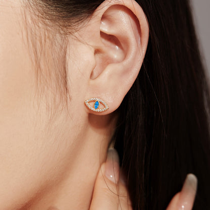 [Clover Jewelrys]Blue Devil Eyes Hollow Stud Earrings