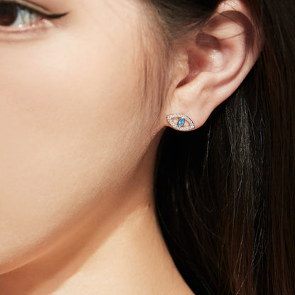 [Clover Jewelrys]Blue Devil Eyes Hollow Stud Earrings