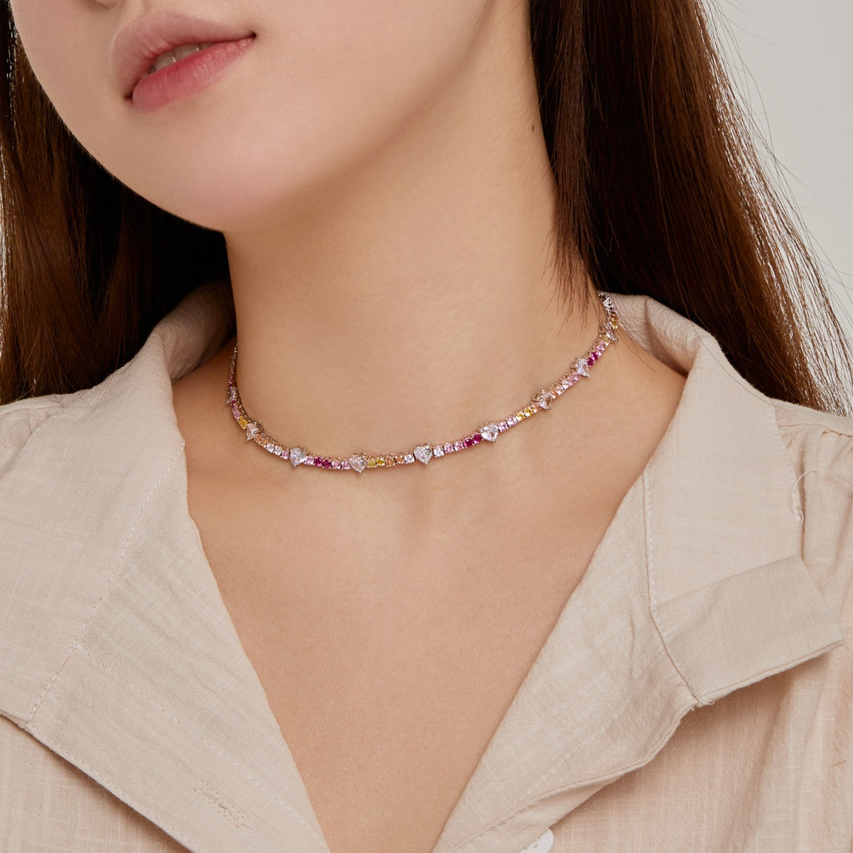 [Clover Jewelrys]Delicate Colorful Rainbow Tennis Chain