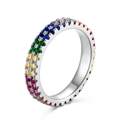 [Clover Jewelrys]Unique Colorful Round Cut Tennis Ring