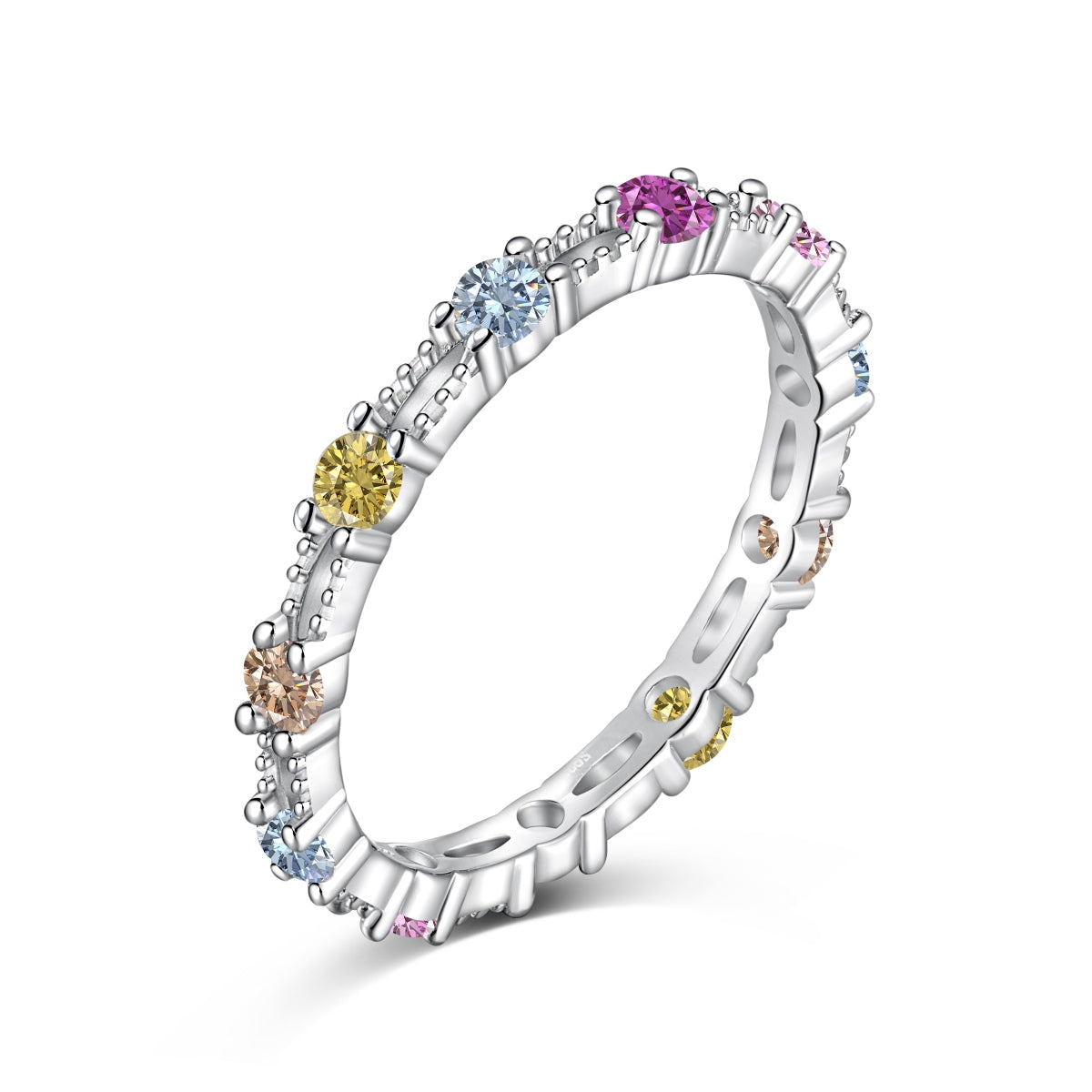 [Clover Jewelrys]Sparkling Colorful Round Cut Tennis Ring