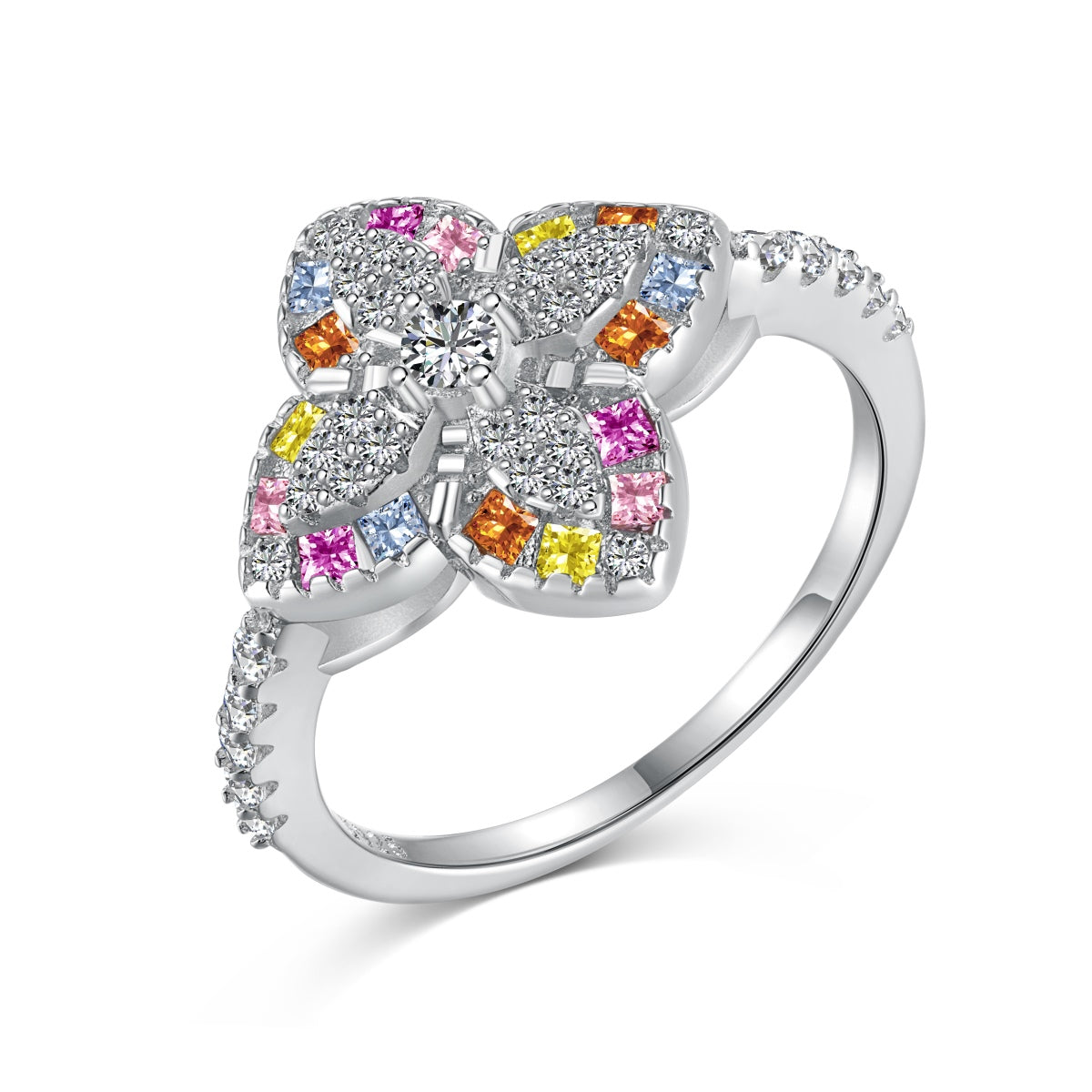 [Clover Jewelrys]Luxurious Colorful Flower Shape Banquet Ring