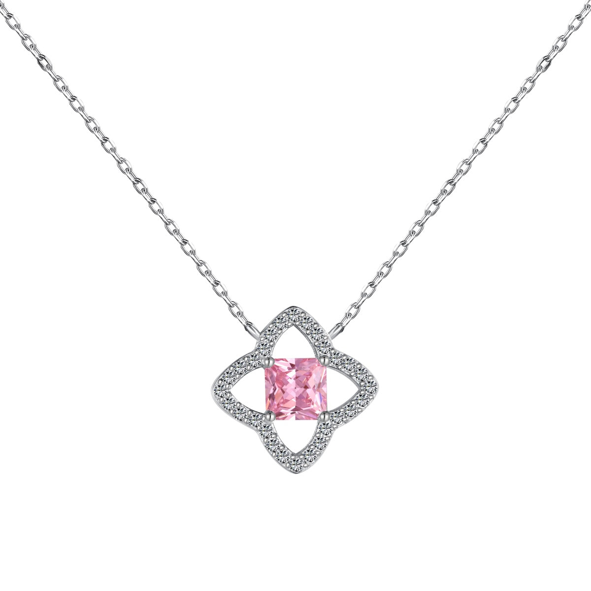 [Clover Jewelrys]Exquisite Flower Shape Princess Cut Necklace