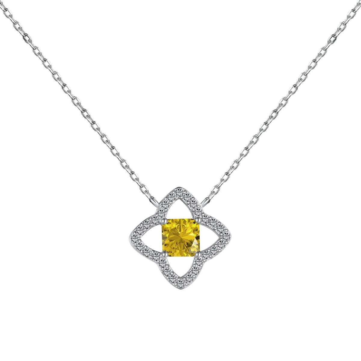 [Clover Jewelrys]Exquisite Flower Shape Princess Cut Necklace