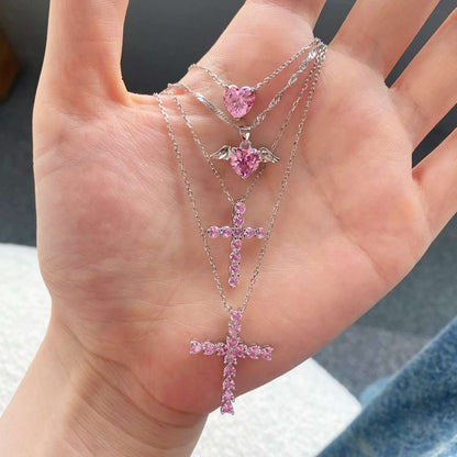 [Clover Jewelrys]Heart Shape Main Stone Pendant Collarbone Necklace