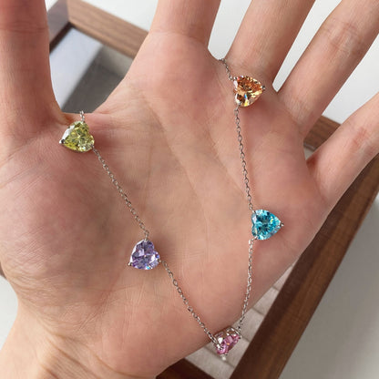 [Clover Jewelrys]Sparkling Colorful Heart Cut Necklace