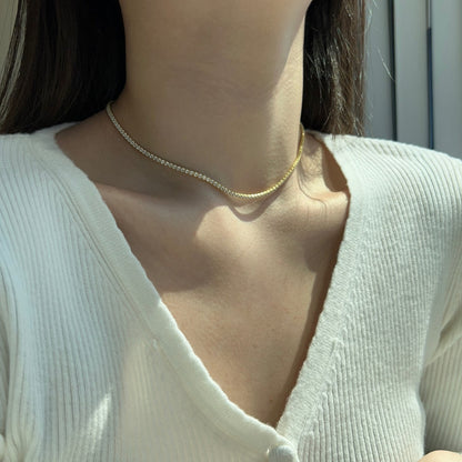 [Clover Jewelrys]Delicate Round Shape Tennis Necklace