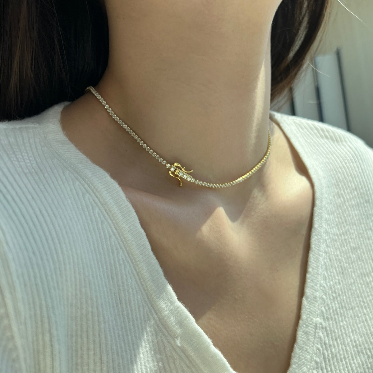 [Clover Jewelrys]Delicate Round Shape Tennis Necklace