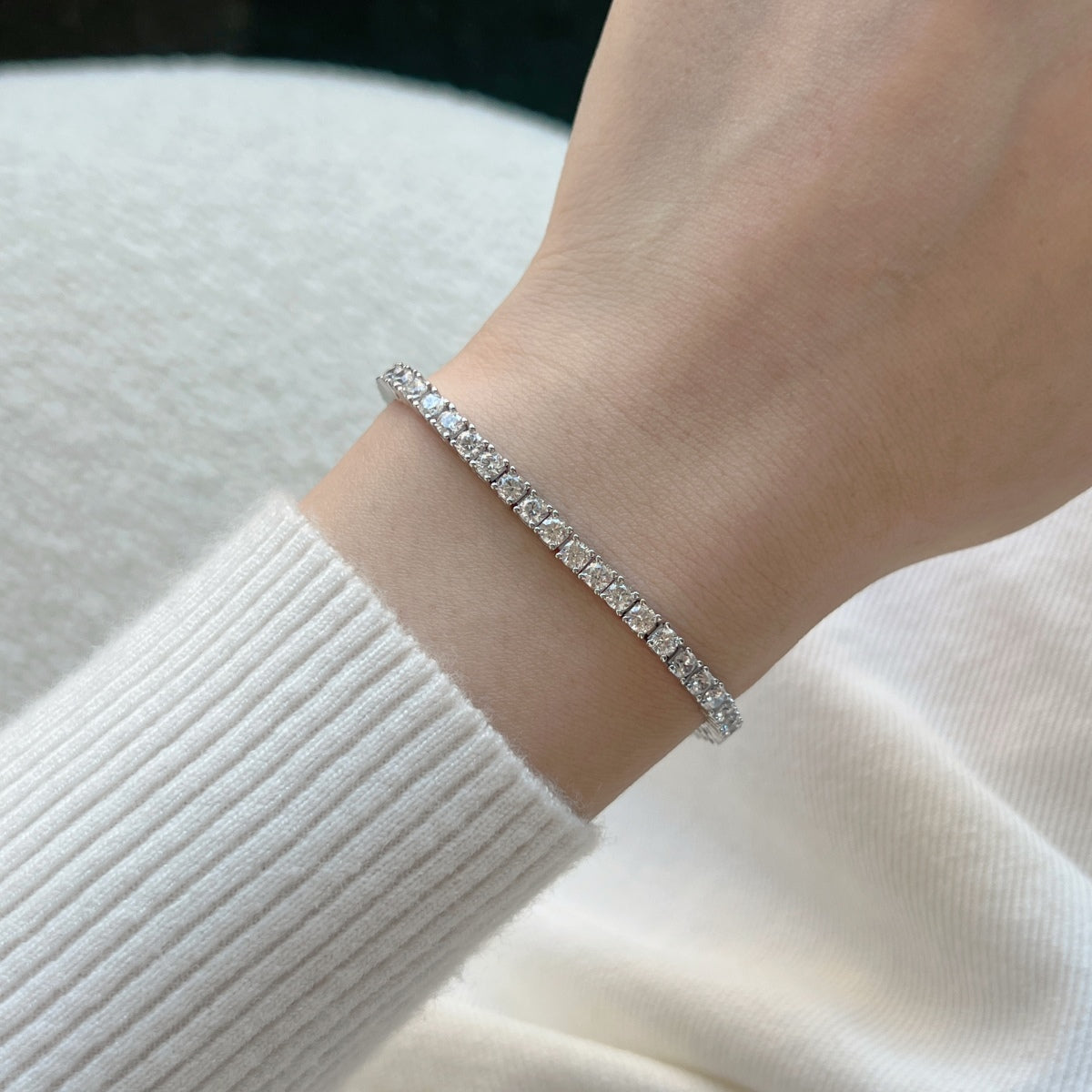 [Clover Jewelrys]Dainty Charming Round Cut Tennis Bracelet