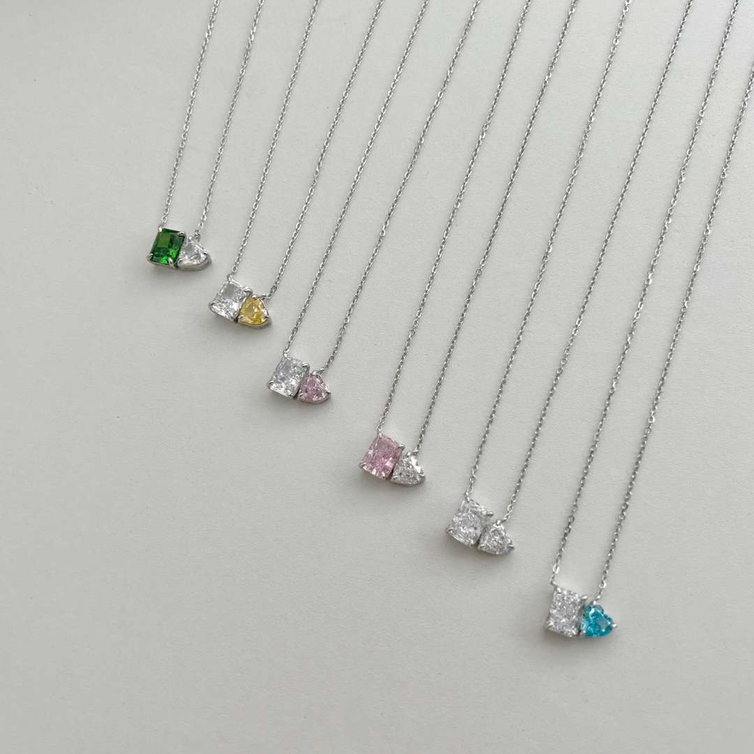 [Clover Jewelrys]Dazzling Square & Heart Shape Necklace