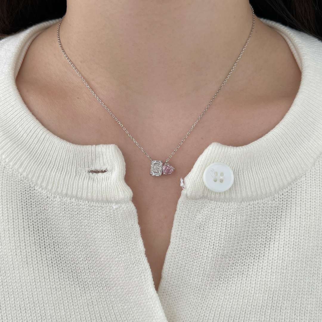 [Clover Jewelrys]Dazzling Square & Heart Shape Necklace