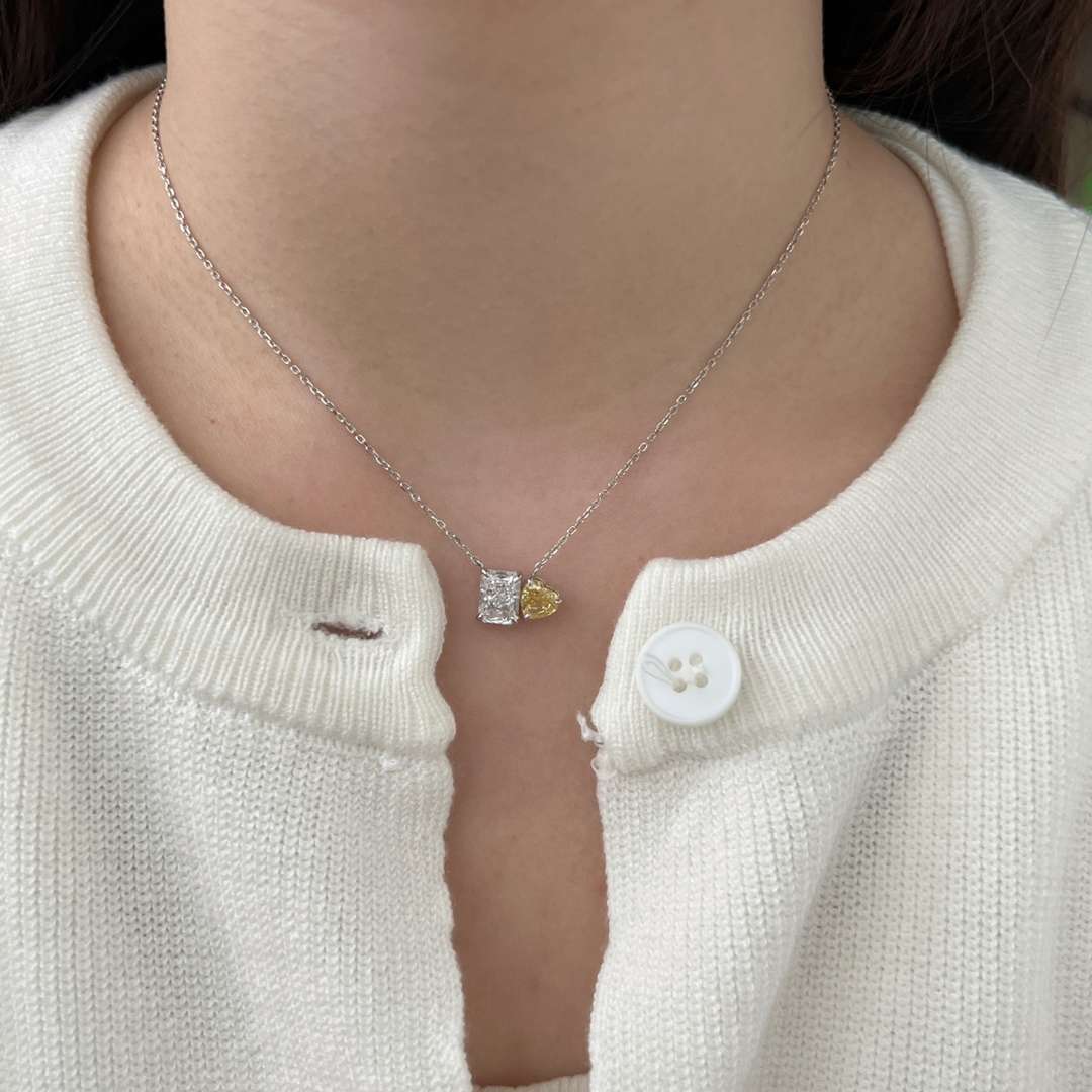 [Clover Jewelrys]Dazzling Square & Heart Shape Necklace