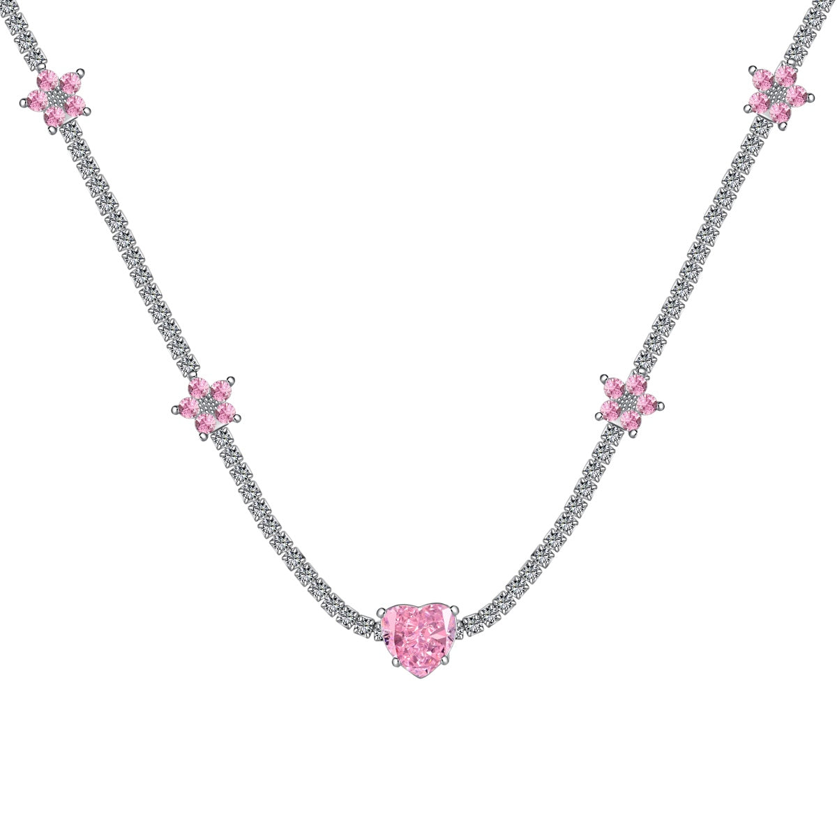 [Clover Jewelrys]Dazzling Pink Heart Flower Necklace